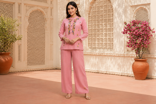 Blush Pink Hand Embroidered co-ard Set