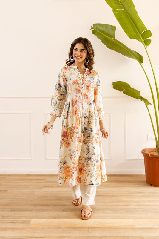 Premium Floral Cotton Kurta Pant Set