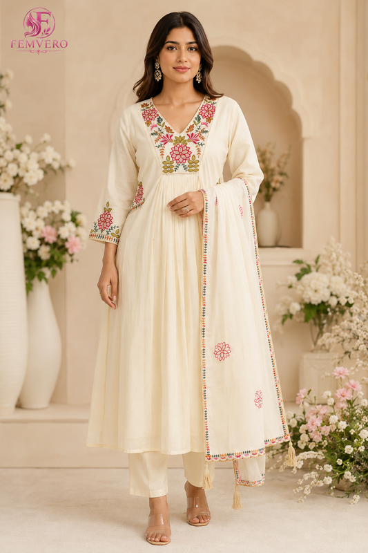 Premium Mul Chanderi Embroidered 3 Pc Suit Set