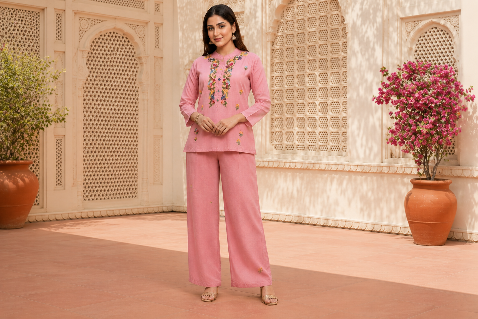 Blush Pink Hand Embroidered co-ard Set