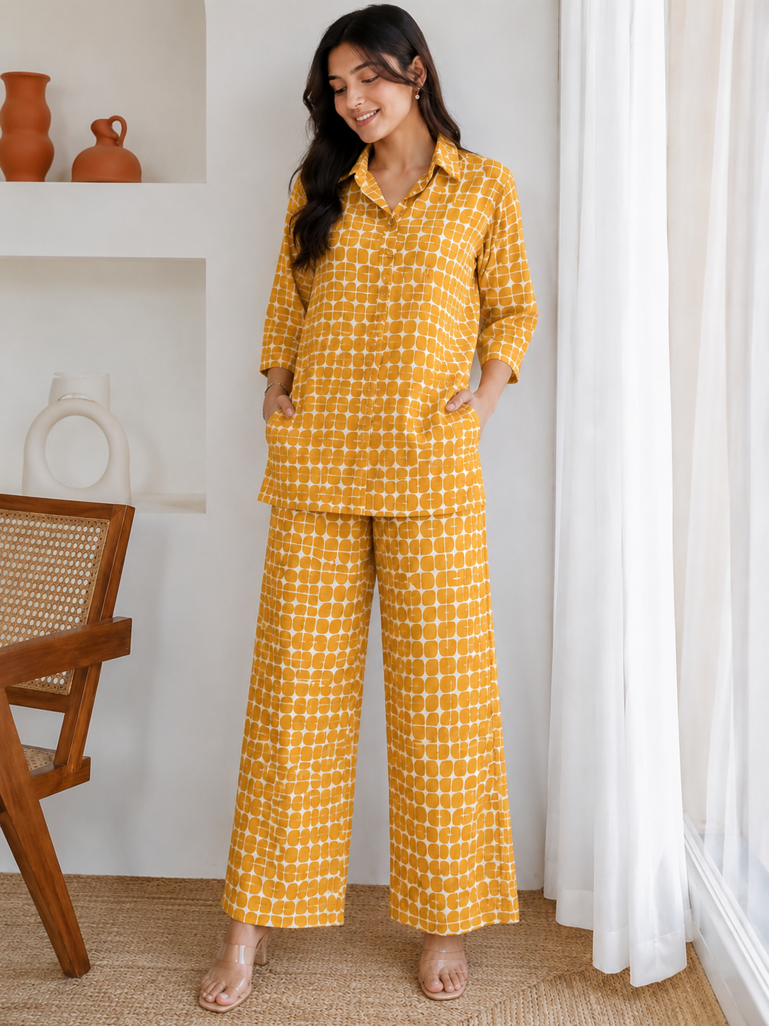 Yellow & White Printed Co-Ord Set