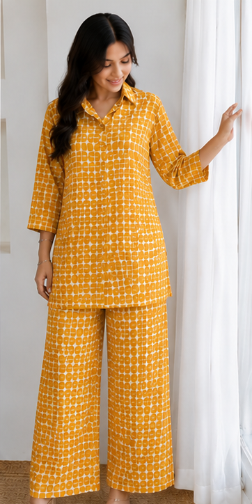 Yellow & White Printed Co-Ord Set