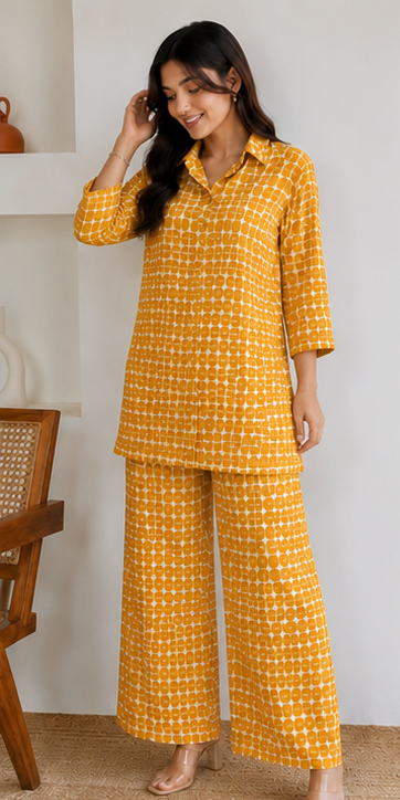 Yellow & White Printed Co-Ord Set