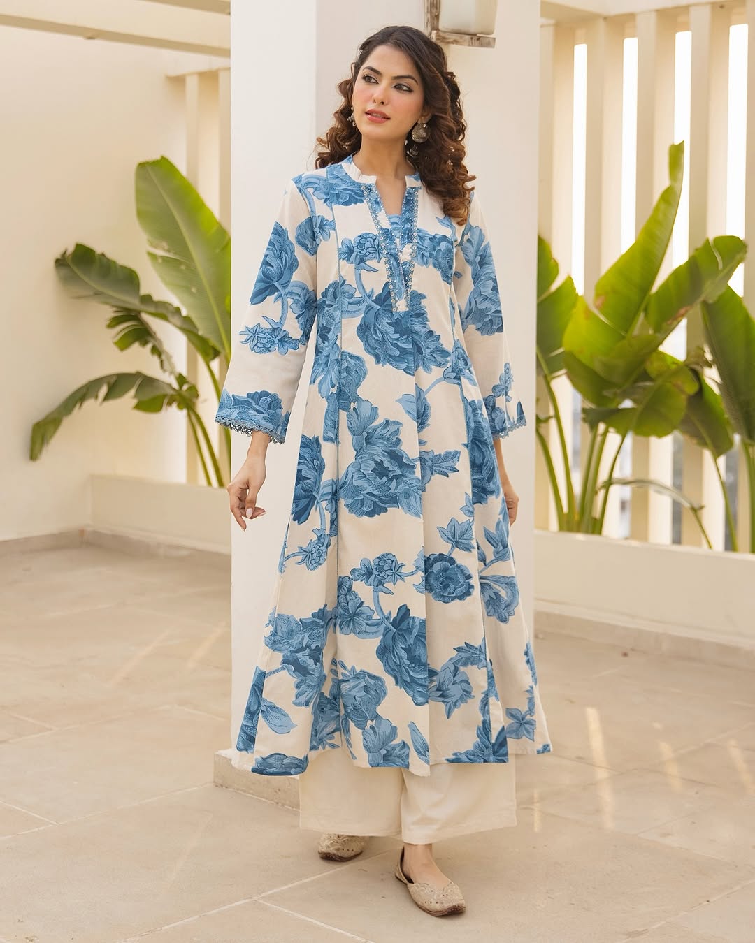 Royal Export Women's Cotton Blend Floral Printed Palazzo Kurta Set