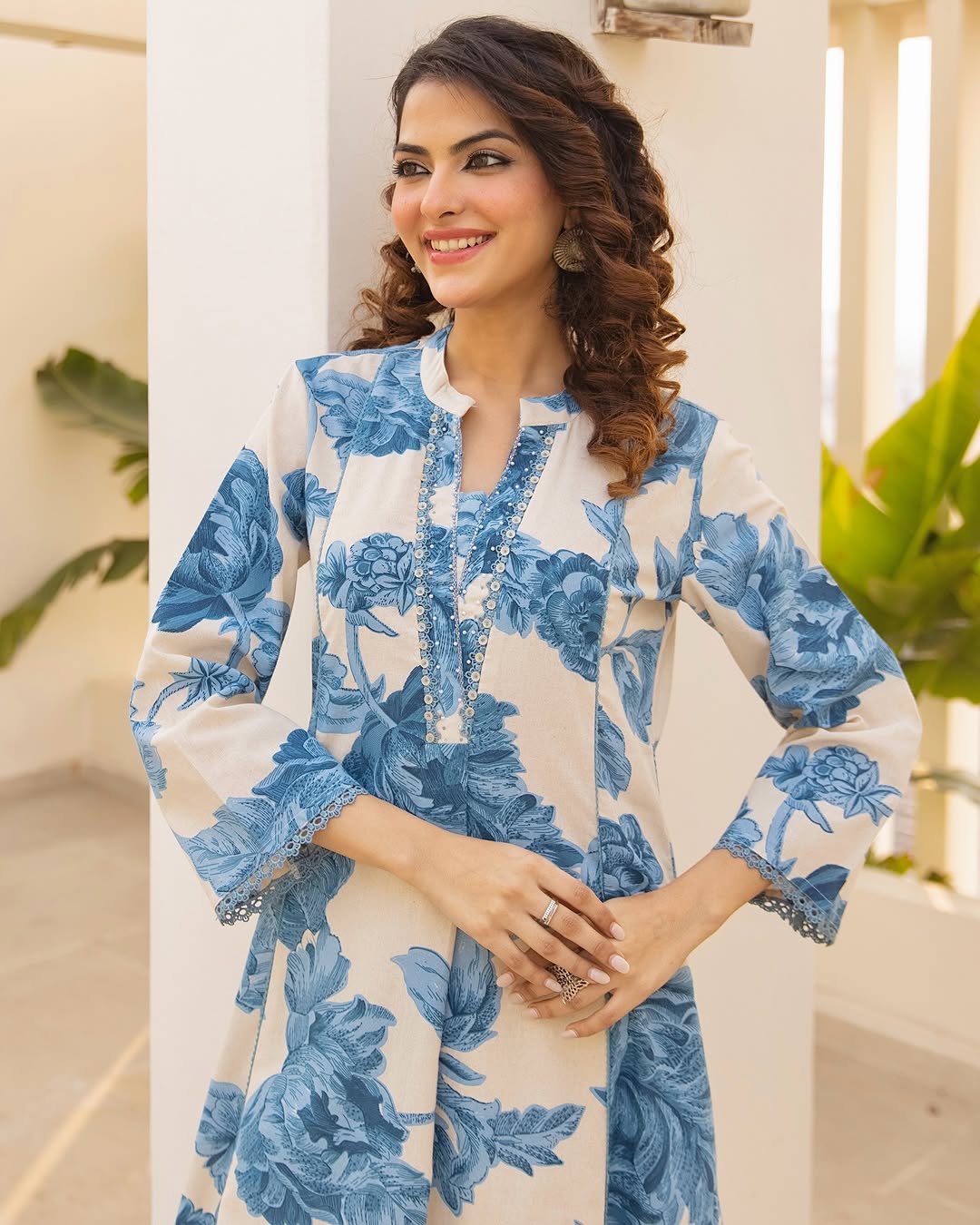 Royal Export Women's Cotton Blend Floral Printed Palazzo Kurta Set