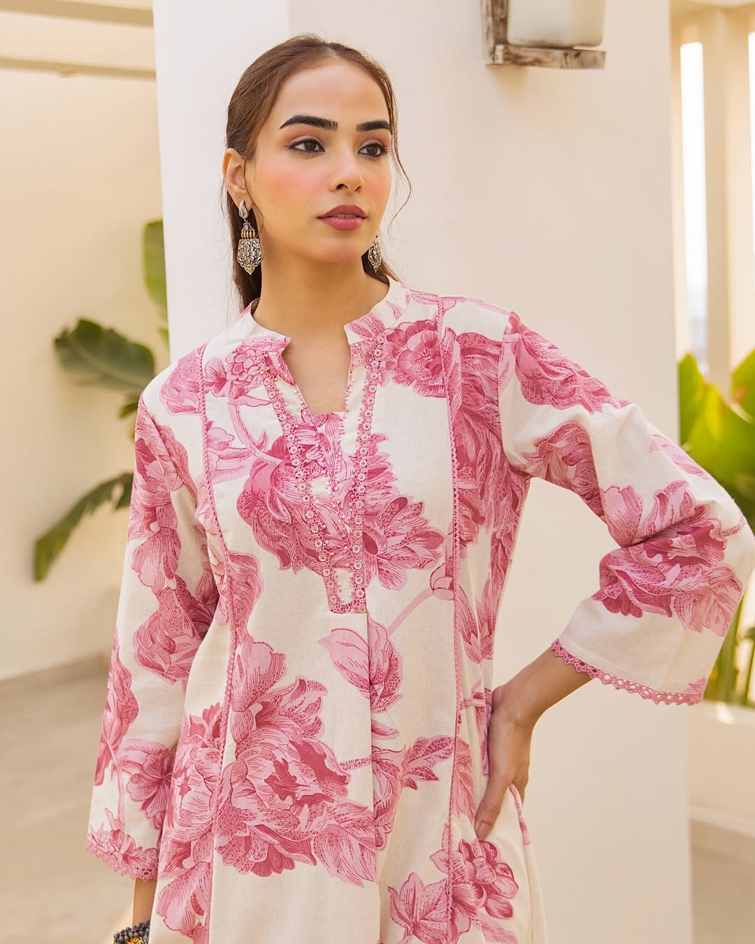 Royal Export Women's Cotton Blend Floral Printed Palazzo Kurta Set