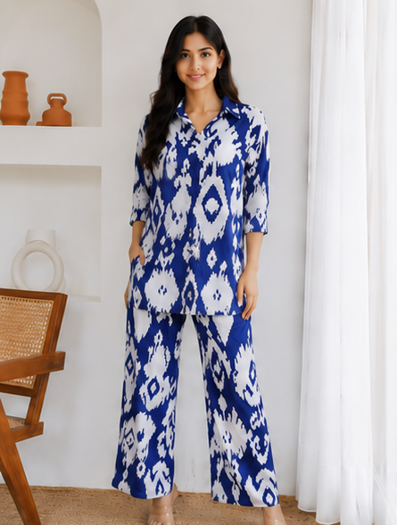 Blue & White Printed Co-Ord Set
