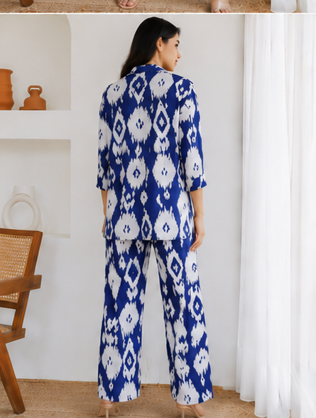 Blue & White Printed Co-Ord Set