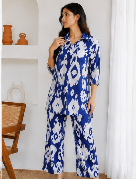 Blue & White Printed Co-Ord Set