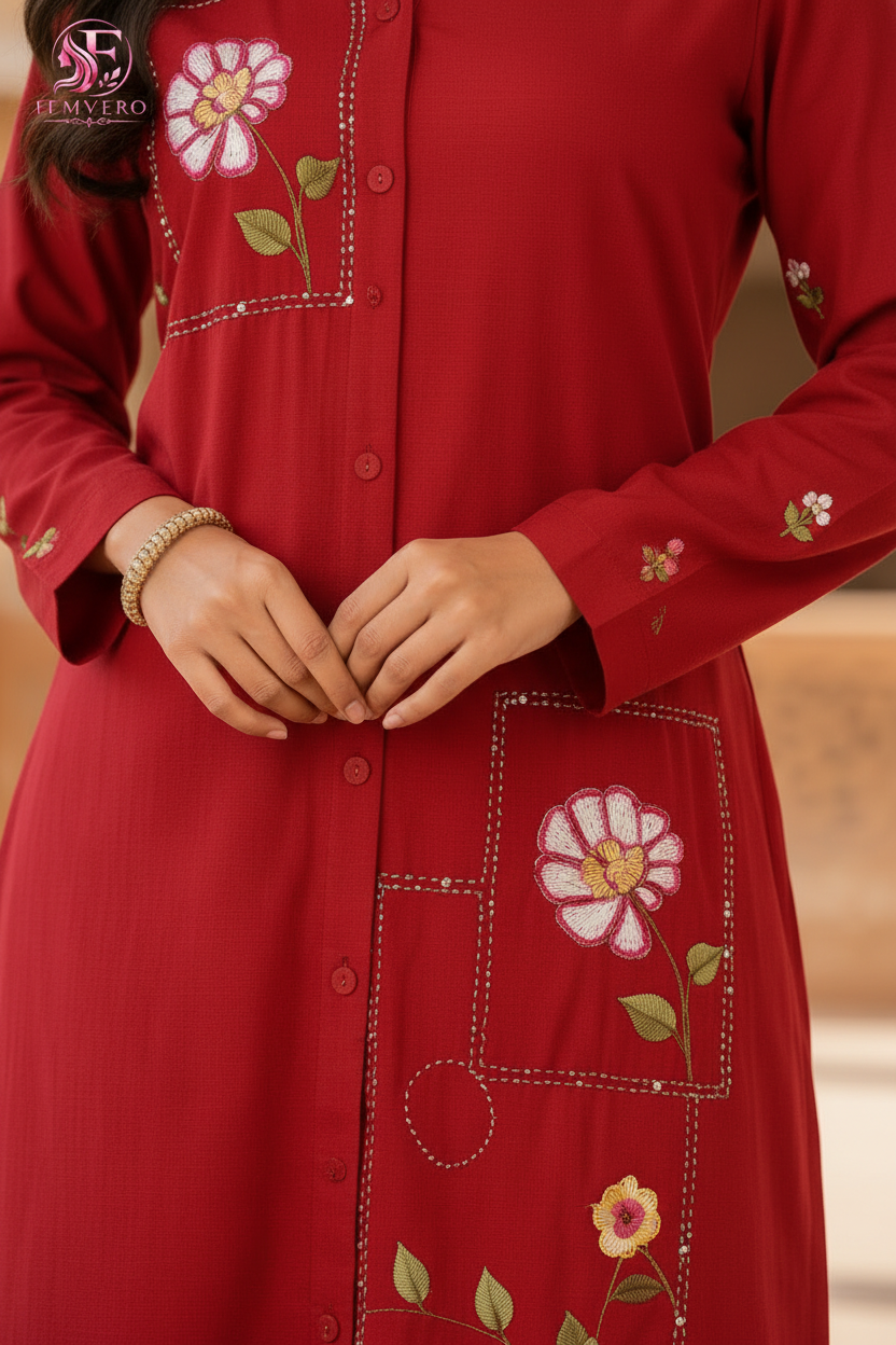 Cherry Red Handwork co-ard Set