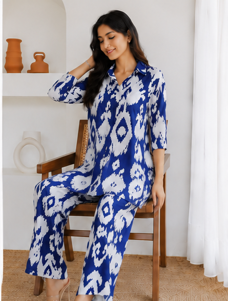 Blue & White Printed Co-Ord Set