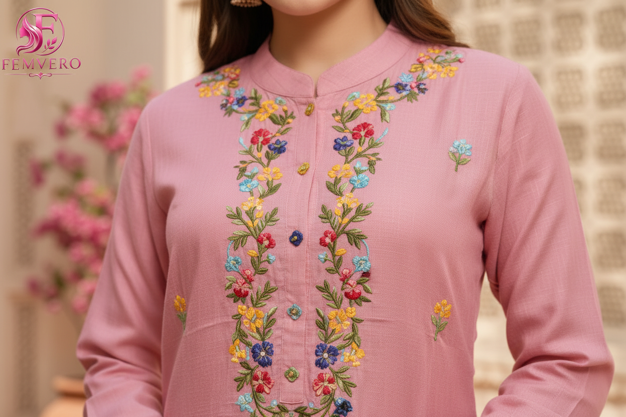 Blush Pink Hand Embroidered co-ard Set