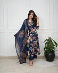 Printed Pure Cotton V-Neck Kurta & Trousers With Dupatta