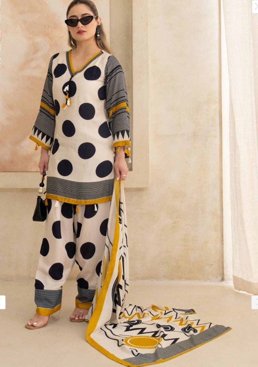Farshi Salwar Off White Suit with black Polka dots