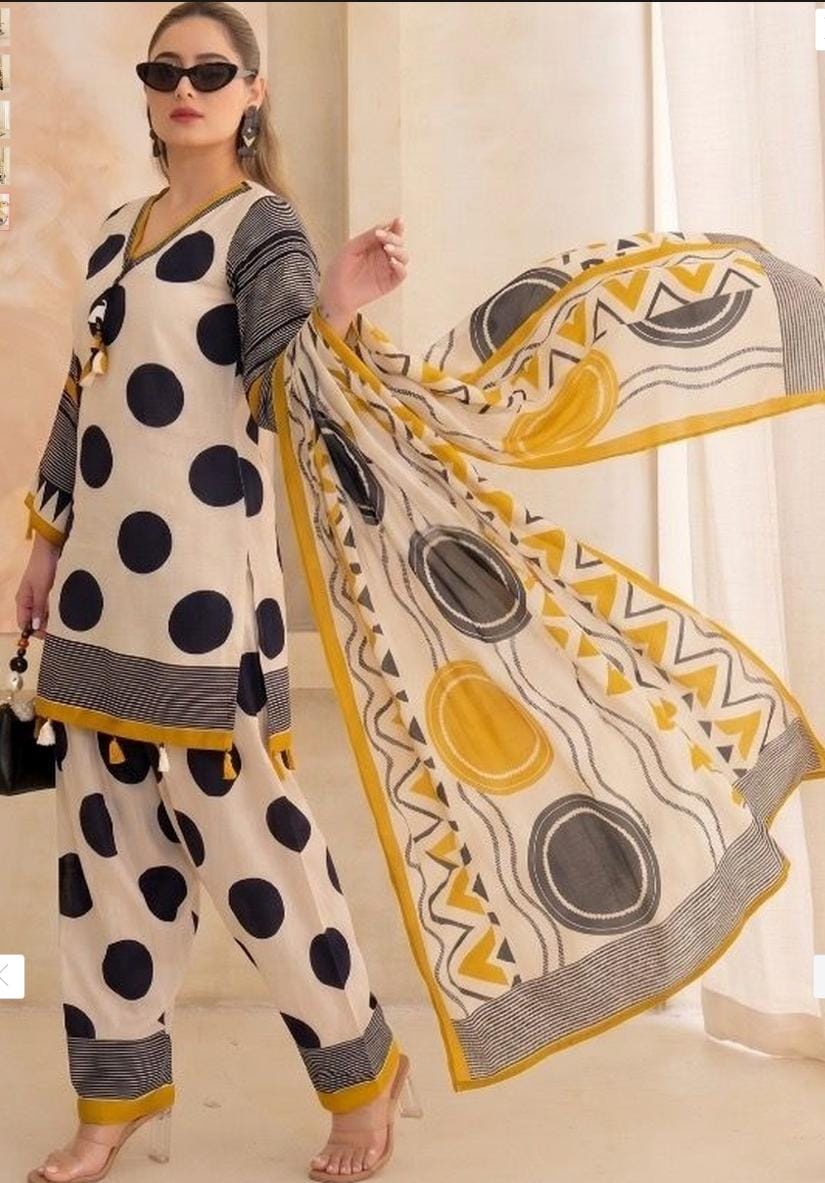 Farshi Salwar Off White Suit with black Polka dots