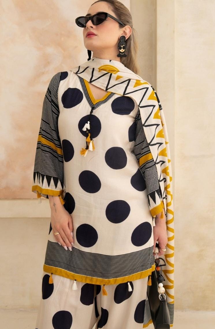 Farshi Salwar Off White Suit with black Polka dots