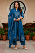 Motifs Printed Empire Mirror Work Pure Cotton Kurta with Trousers & With Dupatta