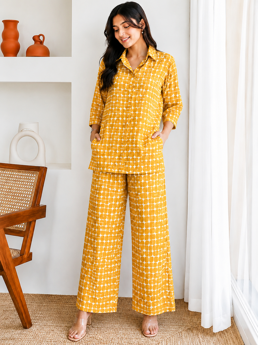 Yellow & White Printed Co-Ord Set
