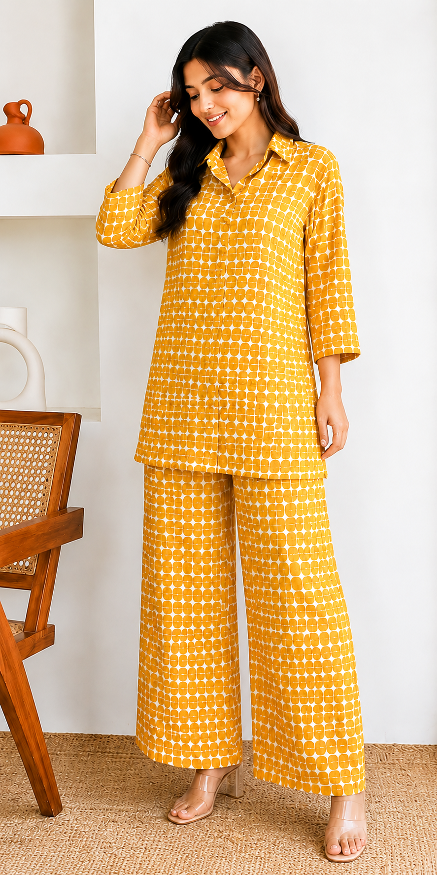 Yellow & White Printed Co-Ord Set