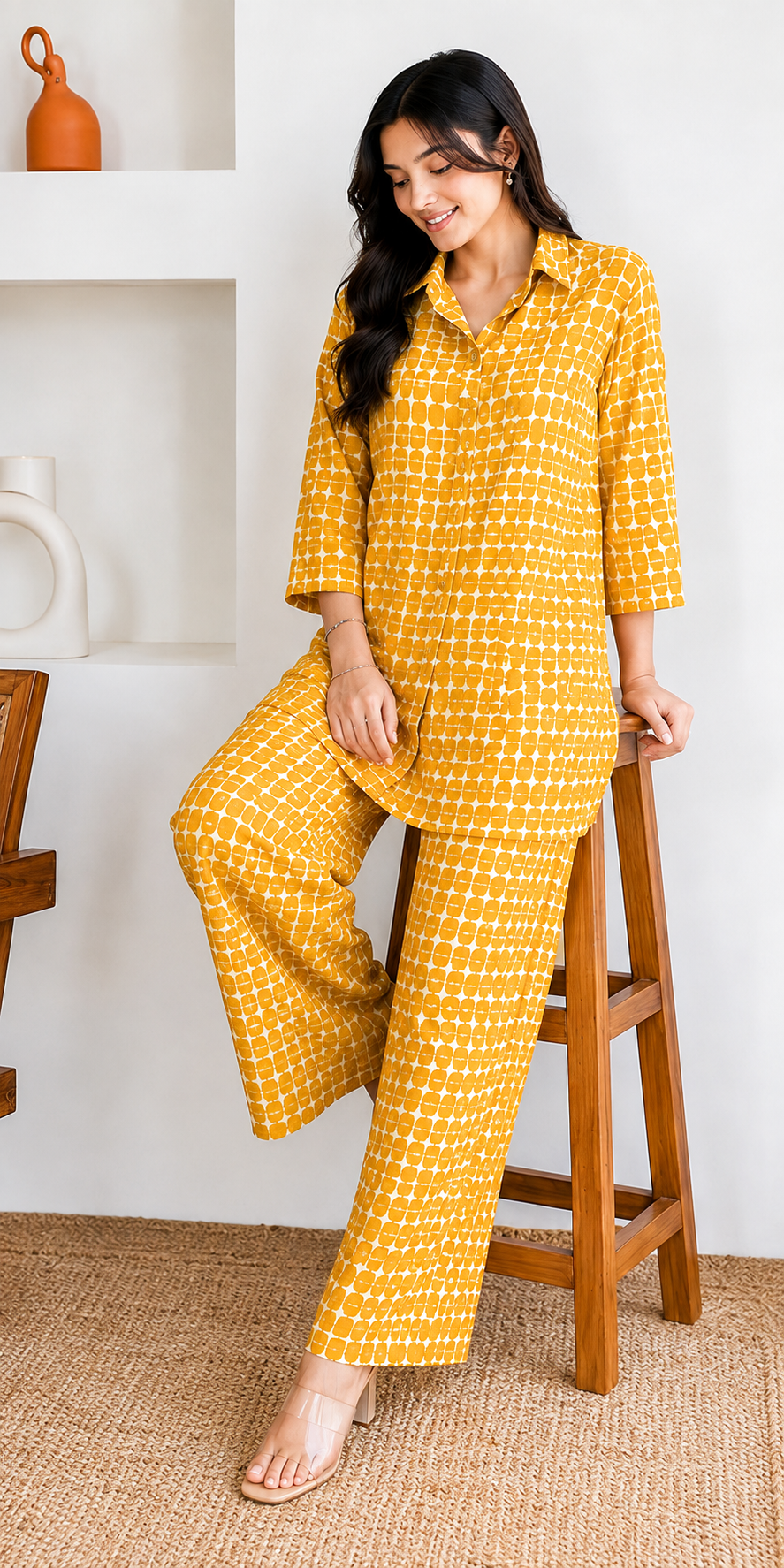 Yellow & White Printed Co-Ord Set