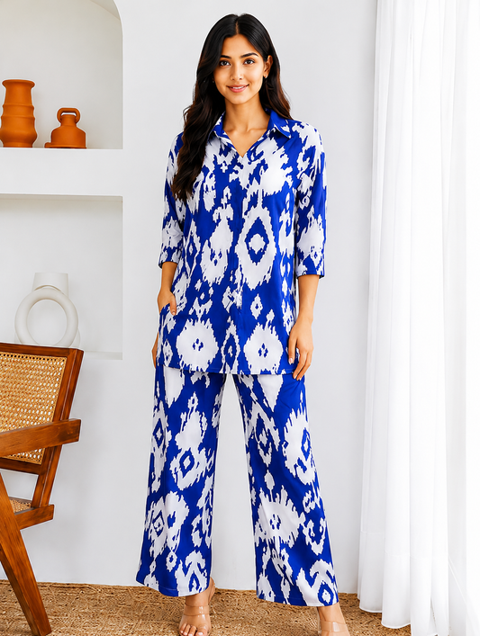 Blue & White Printed Co-Ord Set