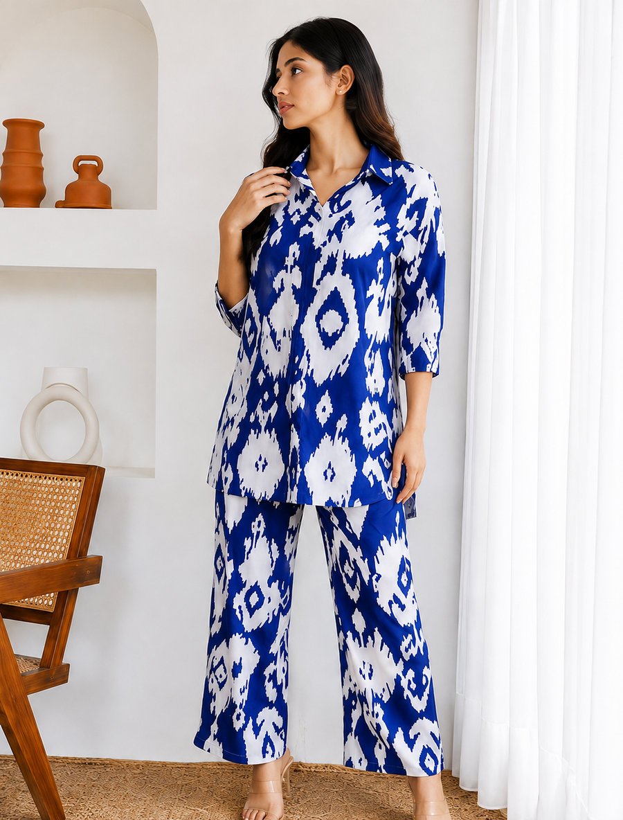 Blue & White Printed Co-Ord Set