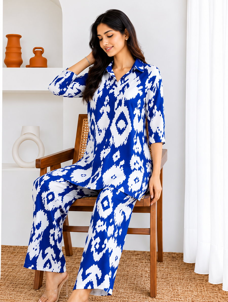 Blue & White Printed Co-Ord Set