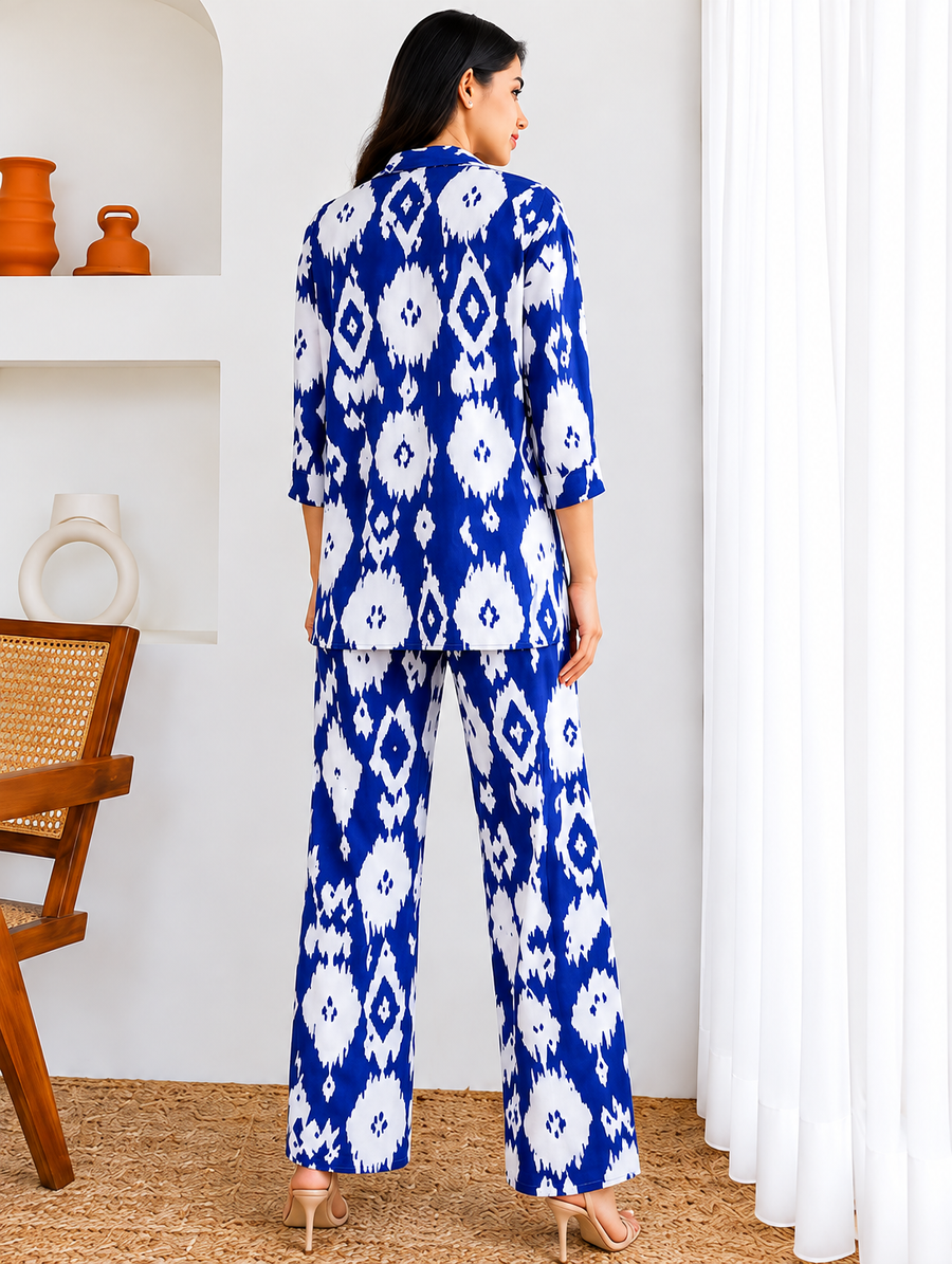 Blue & White Printed Co-Ord Set