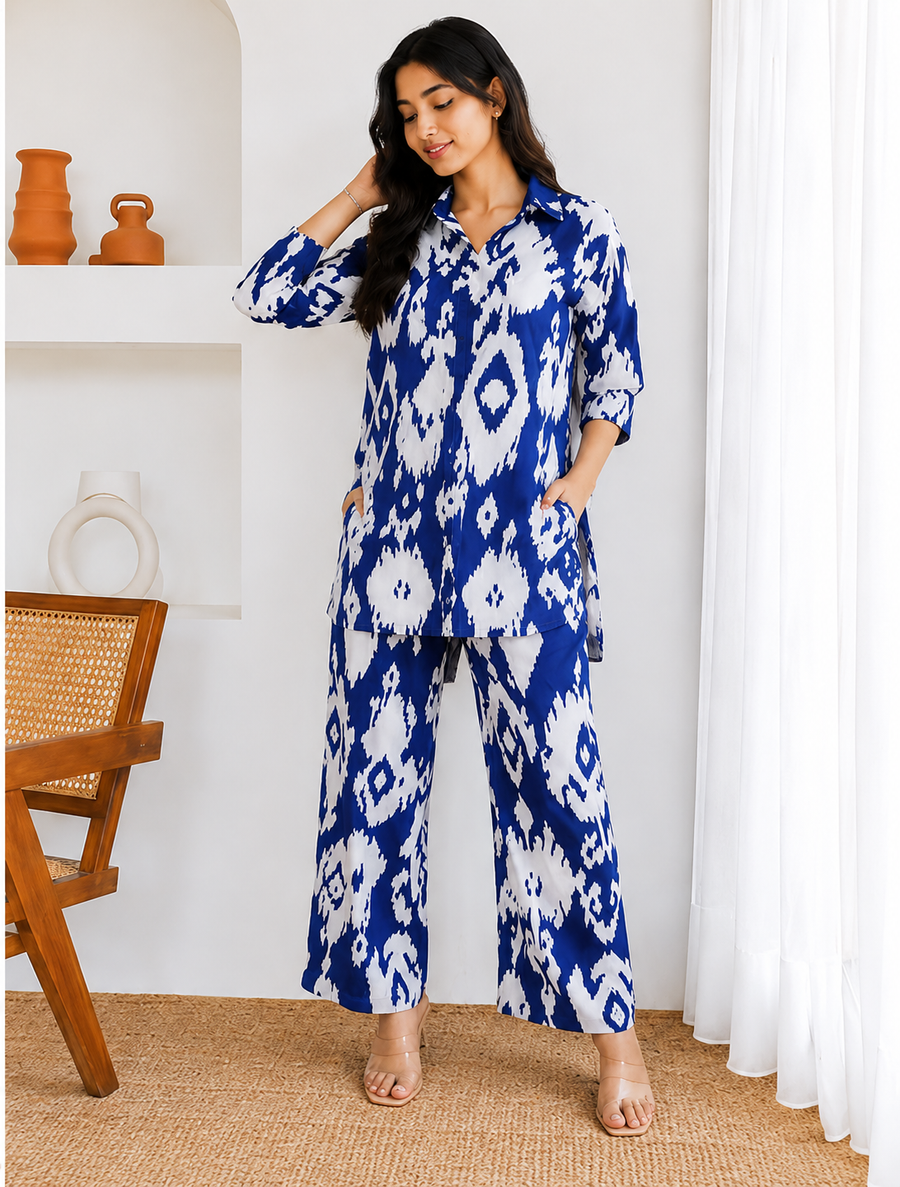 Blue & White Printed Co-Ord Set