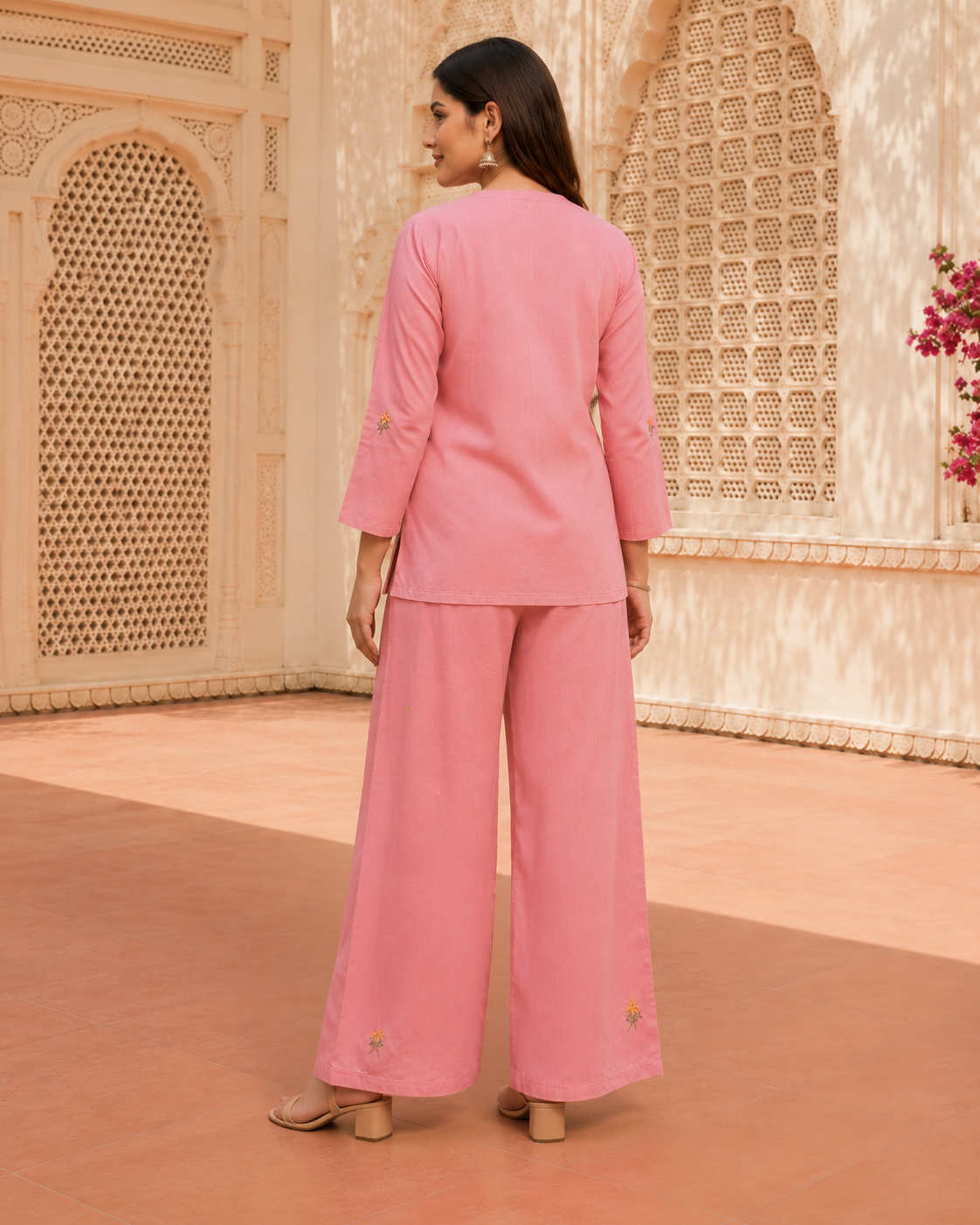 Blush Pink Hand Embroidered co-ard Set