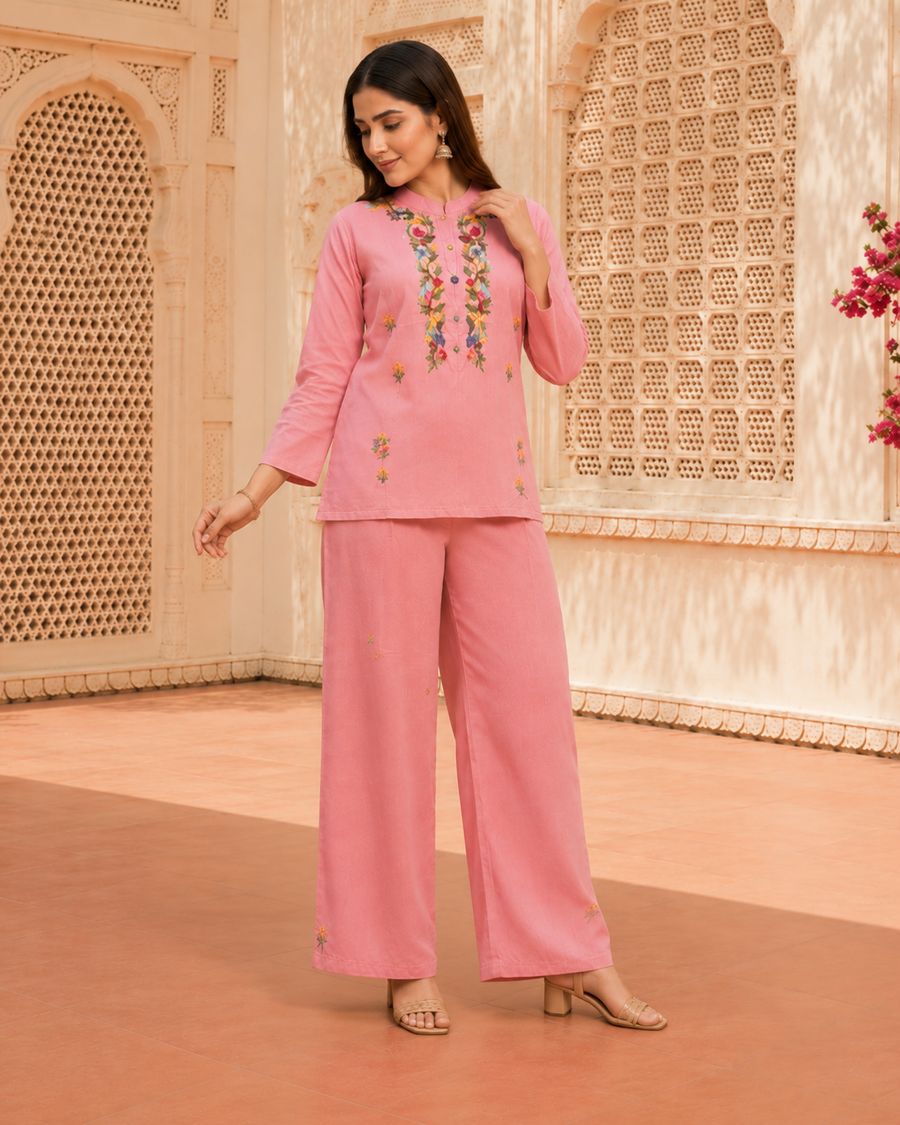 Blush Pink Hand Embroidered Co-ord Set