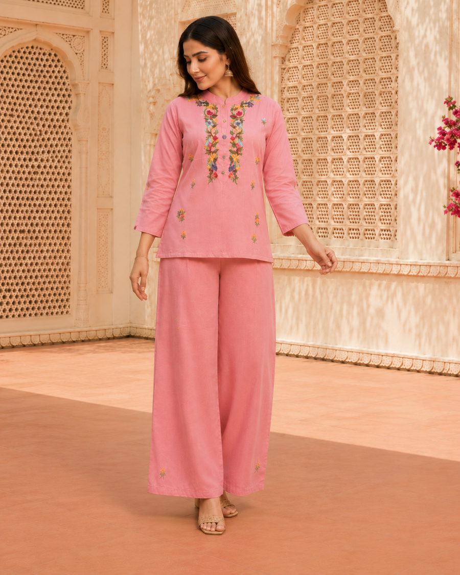 Blush Pink Hand Embroidered Co-ord Set
