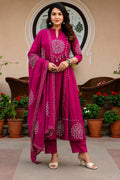 Motifs Printed Empire Mirror Work Pure Cotton Kurta with Trousers & With Dupatta