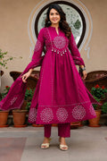 Motifs Printed Empire Mirror Work Pure Cotton Kurta with Trousers & With Dupatta