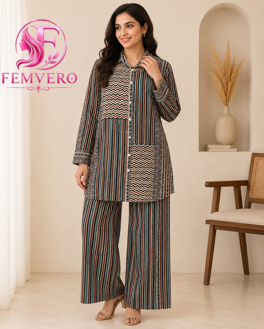 Pure Muslin Striped co-ard Set