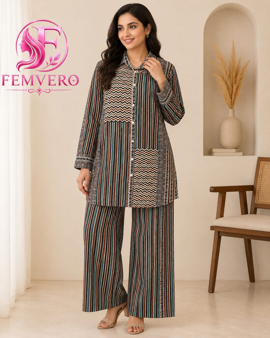 Pure Muslin Striped Co-ord Set