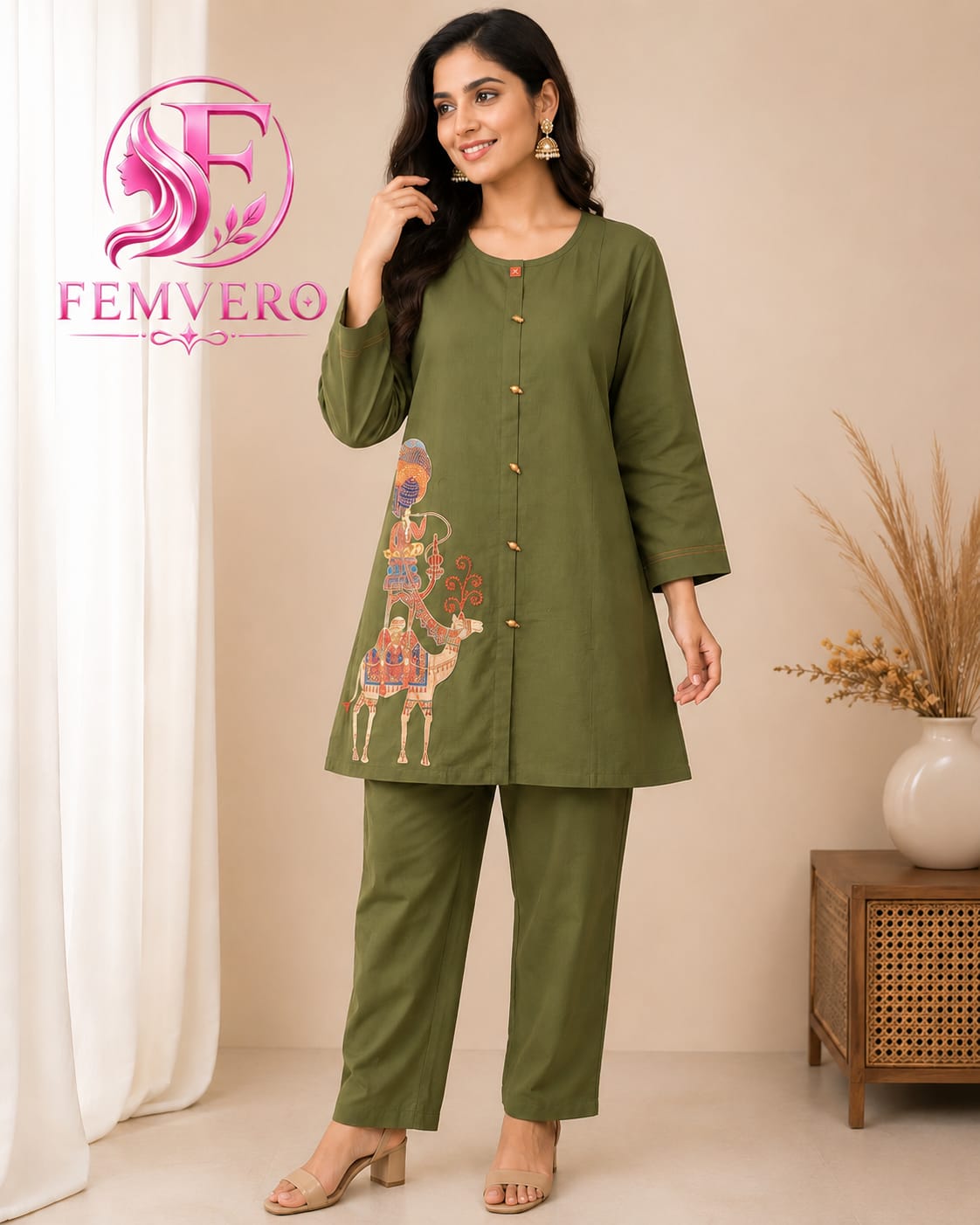 Mehndi Green Cotton co-ard Set
