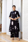 Black Abstract Print Cotton Co-Ard Set for Women