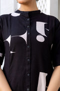 Black Abstract Print Cotton Co-Ard Set for Women