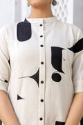 Beige Abstract Print Cotton Co-Ard Set for Women