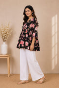 Black Pink Floral Alia Cut Top