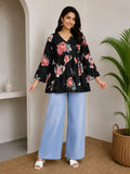 Black Red Floral Alia Cut Top